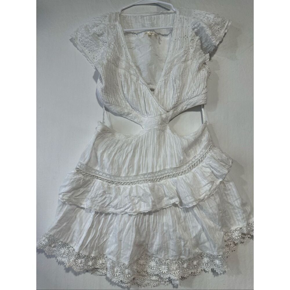 LoveShackFancy Audrina Dress White Eyelet Lace Mini Dress Size Large Boho - Picture 3 of 9